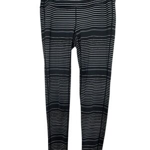 Athleta Black / Gray Striped Chaturanga Ankle Leggings Women's Size M